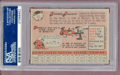1958 Topps Baseball # 61 Darrell Johnson Yankees PSA 8 NM/MT 561341