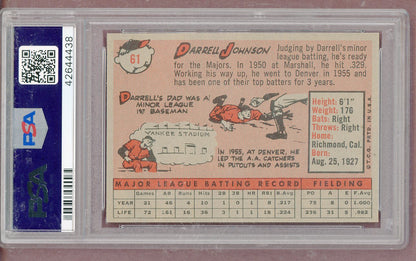 1958 Topps Baseball # 61 Darrell Johnson Yankees PSA 8 NM/MT 561342