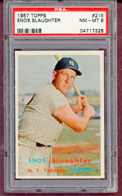 1957 Topps Baseball #215 Enos Slaughter Yankees PSA 8 NM/MT 561350