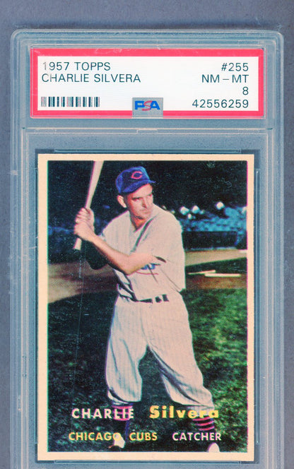 1957 Topps Baseball #255 Charlie Silvera Cubs PSA 8 NM/MT 561352