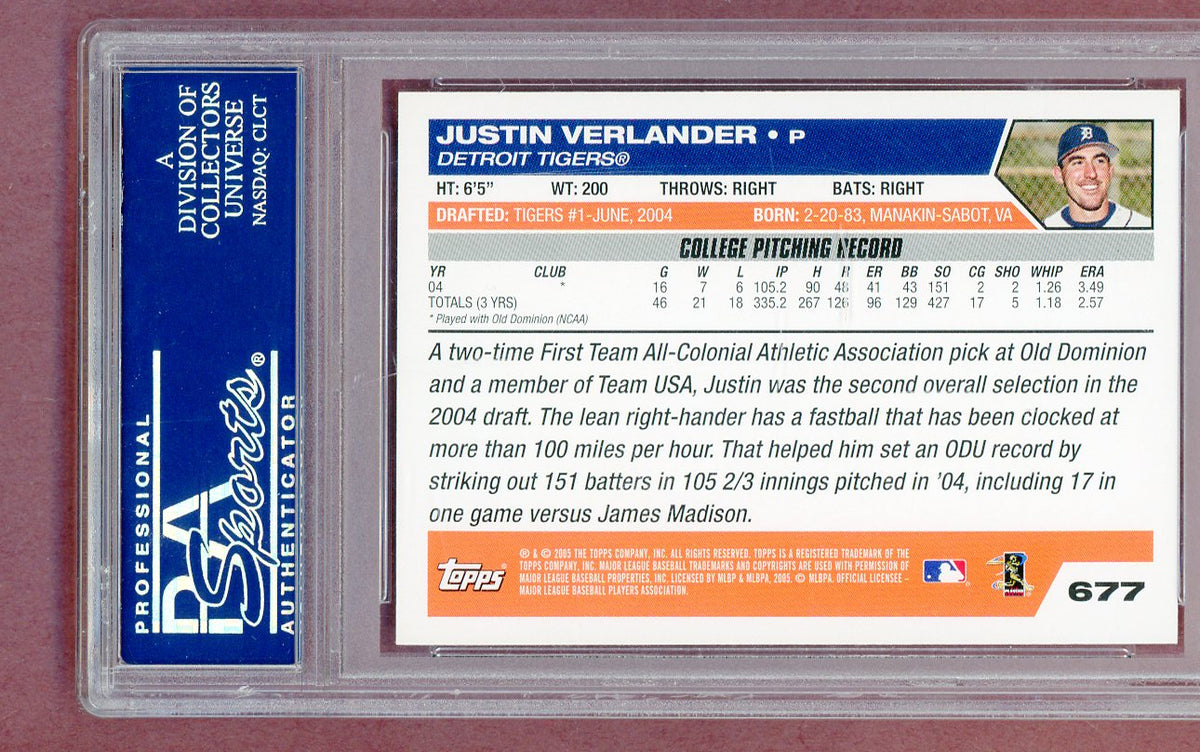 2005 Topps #677 Justin Verlander Tigers PSA 9 MINT 561359