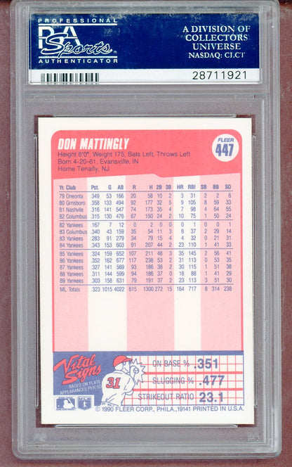 1990 Fleer #447 Don Mattingly Yankees PSA 10 GEM MINT 561362