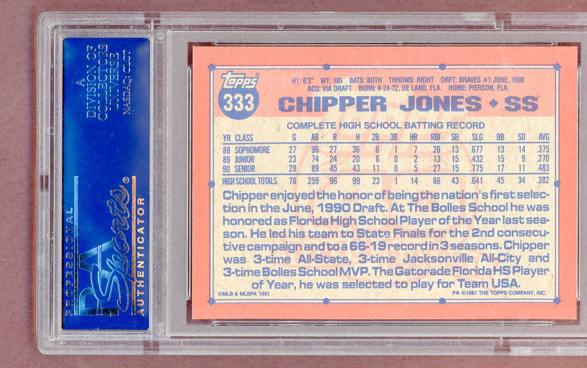 1991 Topps #333 Chipper Jones Braves PSA 9 MINT 561363