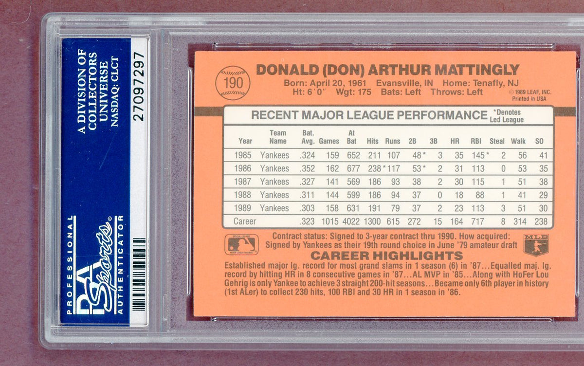 1990 Donruss #190 Don Mattingly Yankees PSA 10 GEM MINT 561364