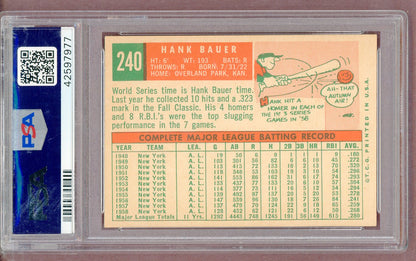 1959 Topps Baseball #240 Hank Bauer Yankees PSA 8 NM/MT 561365