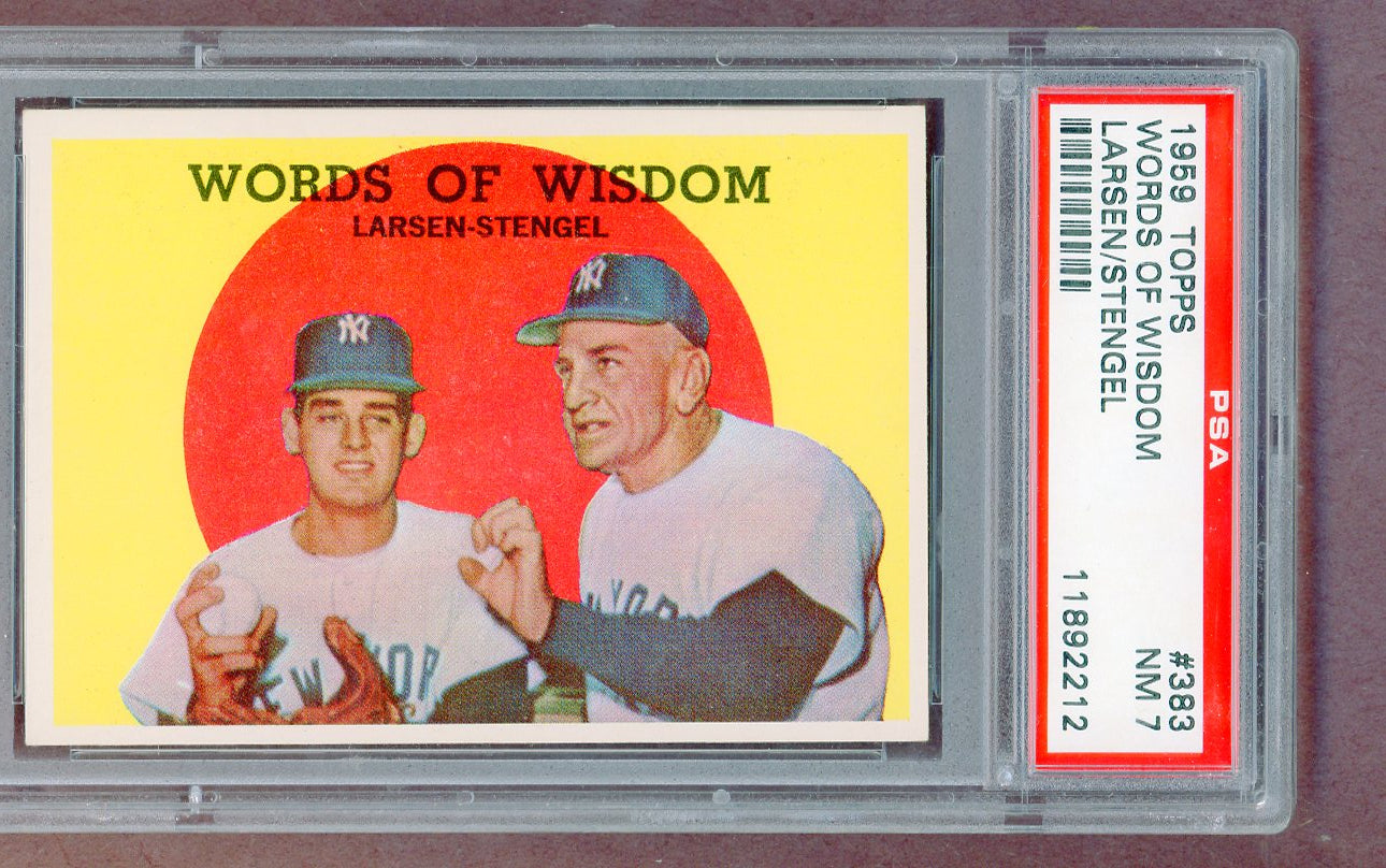 1959 Topps Baseball #383 Casey Stengel Don Larsen PSA 7 NM 561368