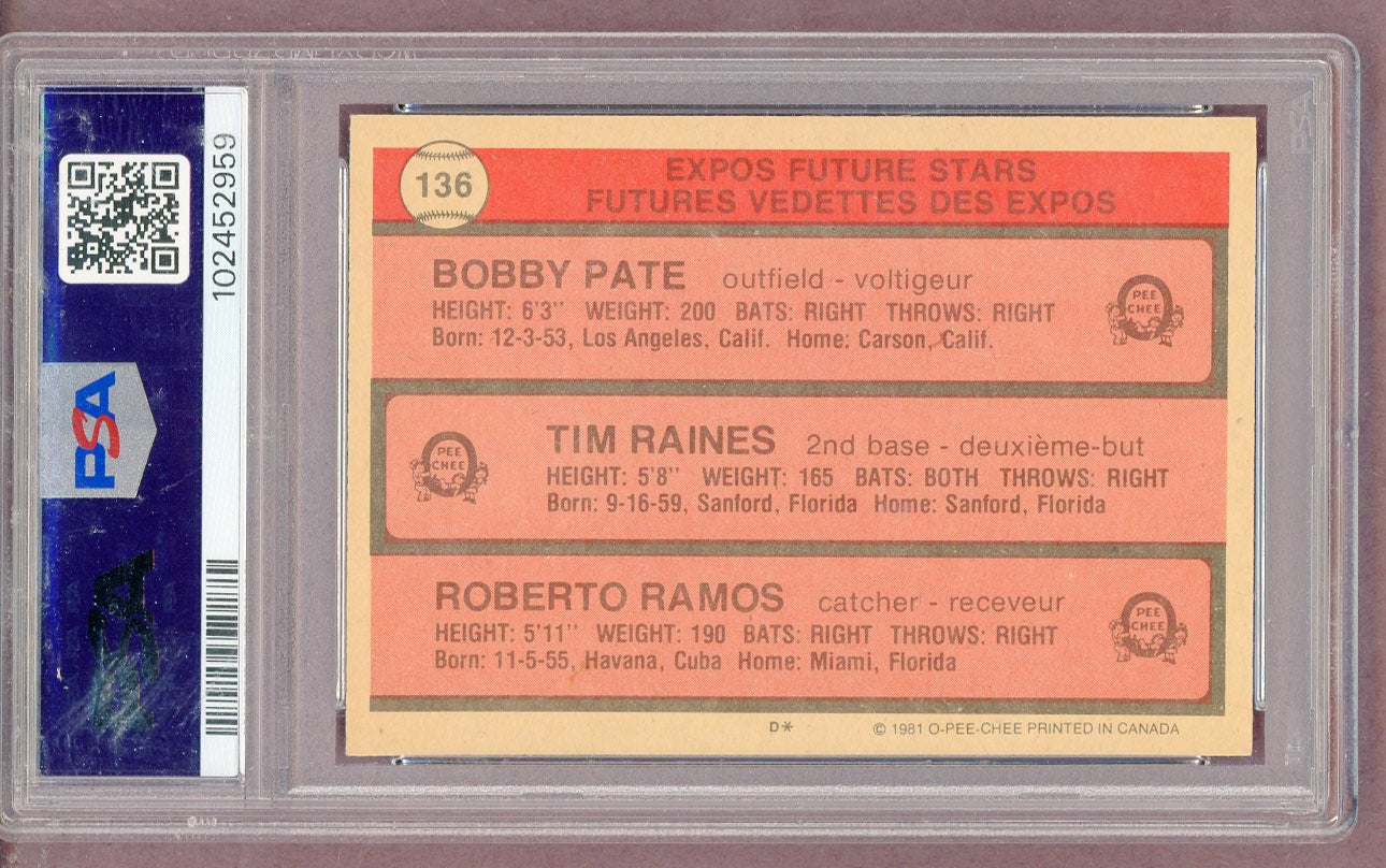 1981 O Pee Chee #136 Tim Raines Expos PSA 8 NM/MT 561377