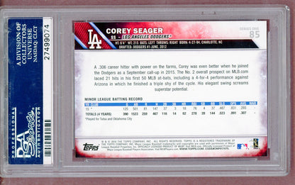 2016 Topps #085 Corey Seager Dodgers PSA 9 MINT Batting 561385