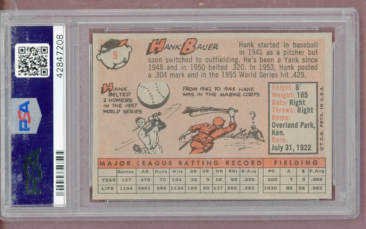 1958 Topps Baseball #009 Hank Bauer Yankees PSA 8 NM/MT 561386