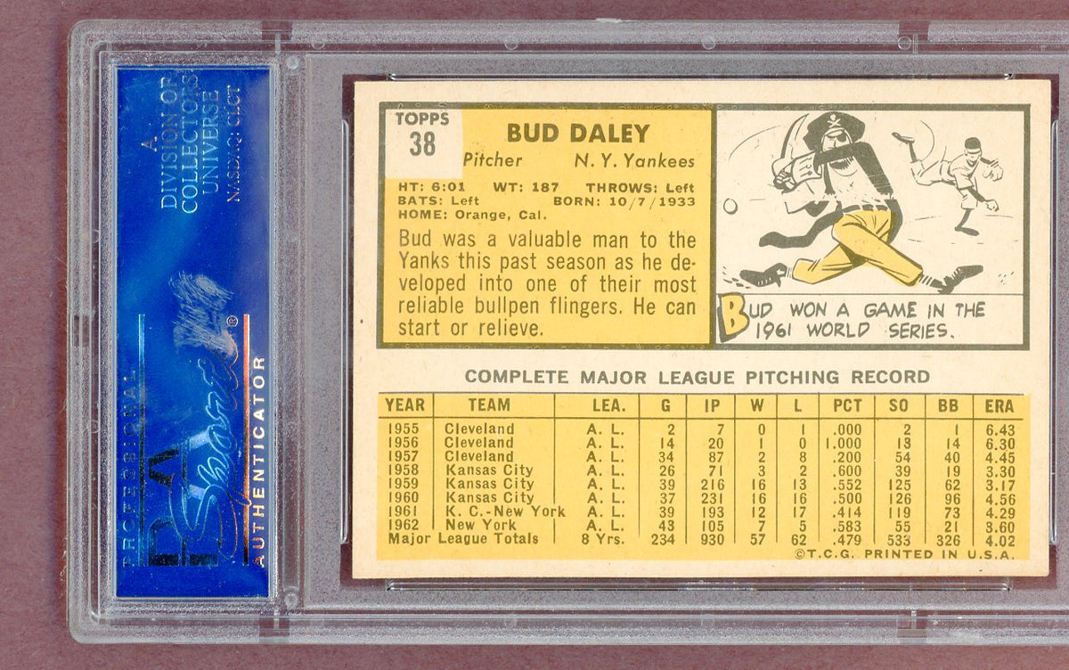 1963 Topps Baseball #038 Bud Daley Yankees PSA 7 NM 561391