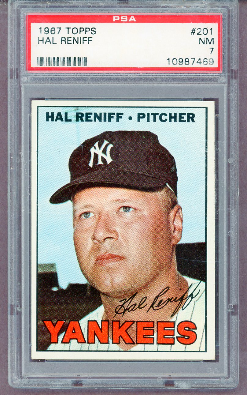 1967 Topps Baseball #201 Hal Reniff Yankees PSA 7 NM 561393