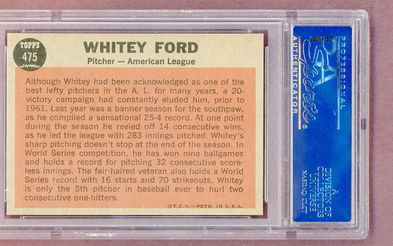 1962 Topps Baseball #475 Whitey Ford A.S. Yankees PSA 8 NM/MT 561403