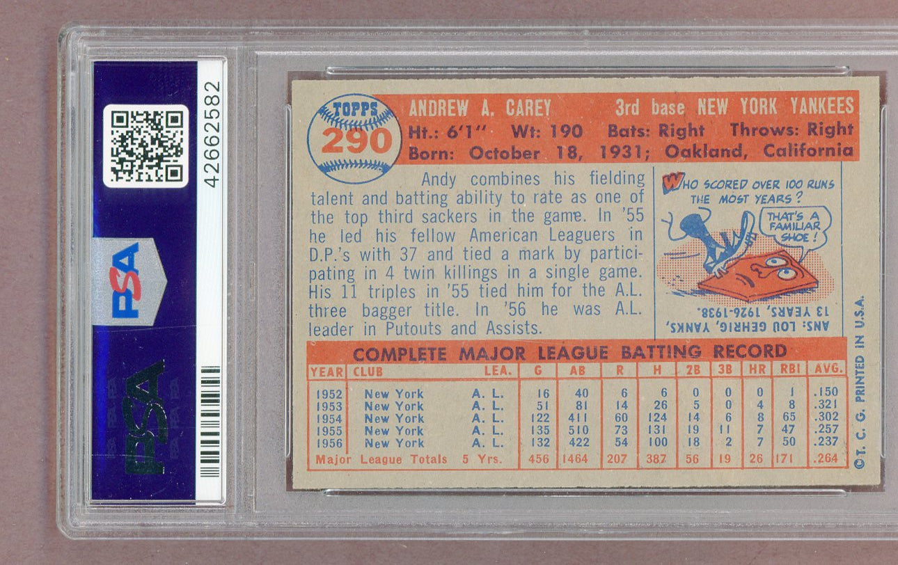 1957 Topps Baseball #290 Andy Carey Yankees PSA 7 NM 561412