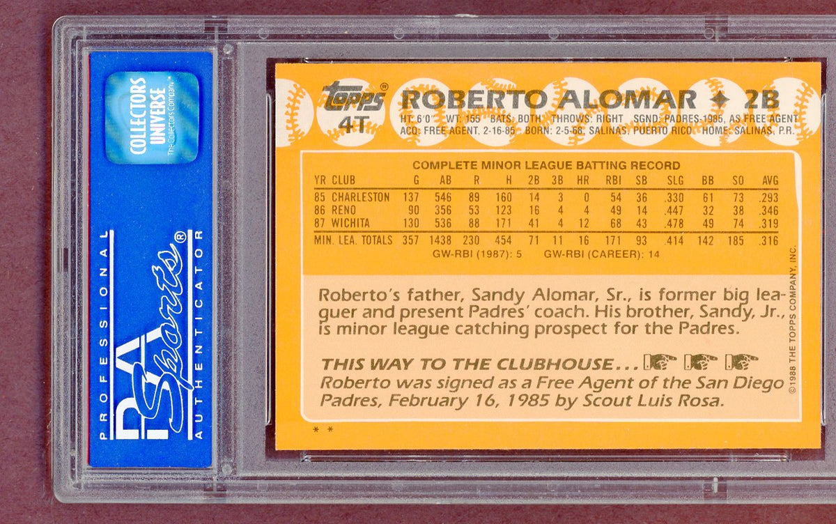 1988 Topps Traded #004T Roberto Alomar Padres PSA 9 MINT 561423