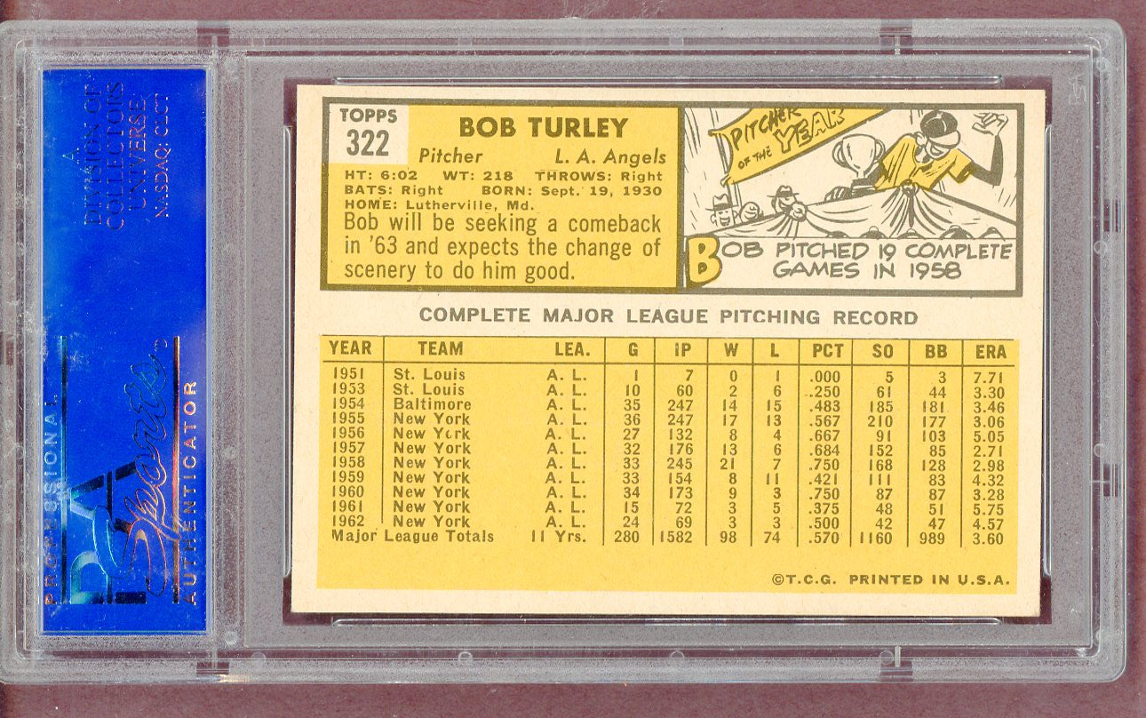 1963 Topps Baseball #322 Bob Turley Angels PSA 8 NM/MT 561430