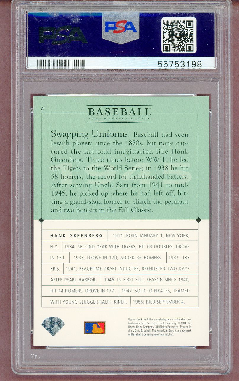 1994 Upper Deck GM #004 Hank Greenberg Tigers PSA 10 GEM MINT 561438
