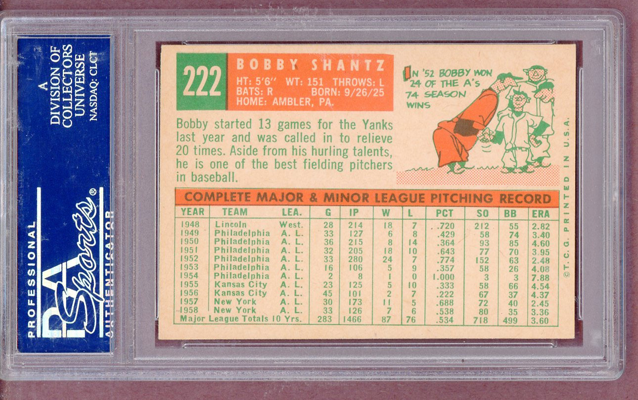 1959 Topps Baseball #222 Bobby Shantz Yankees PSA 6 EX-MT 561449