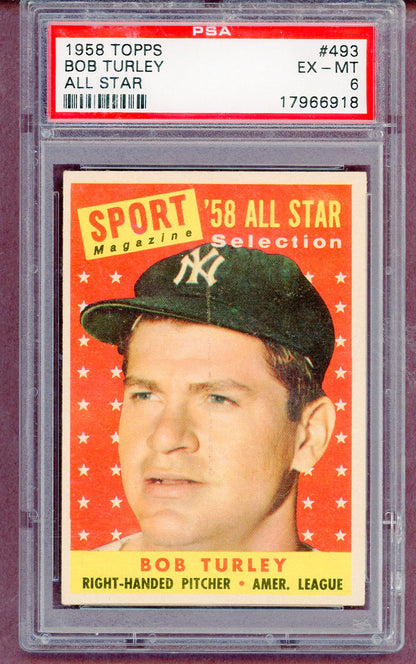1958 Topps Baseball #493 Bob Turley A.S. Yankees PSA 6 EX-MT 561450