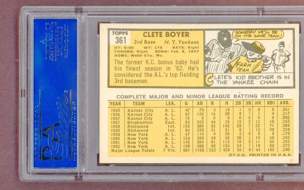 1963 Topps Baseball #361 Clete Boyer Yankees PSA 6 EX-MT 561452