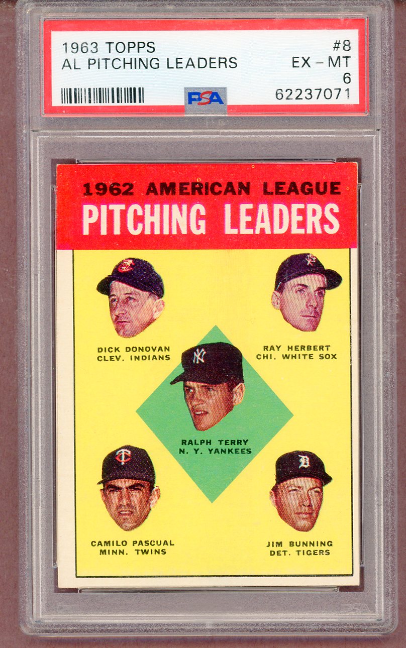 1963 Topps Baseball #008 A.L. Win Leaders Jim Bunning PSA 6 EX-MT 561457