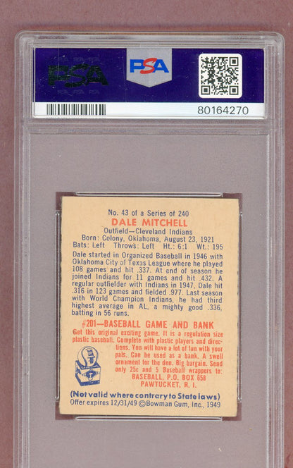 1949 Bowman Baseball #043 Dale Mitchell Indians PSA 5 EX 561460