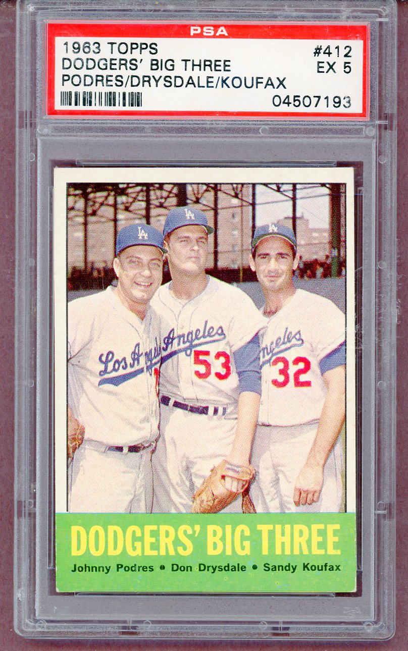 1963 Topps Baseball #412 Sandy Koufax Don Drysdale PSA 5 EX 561461