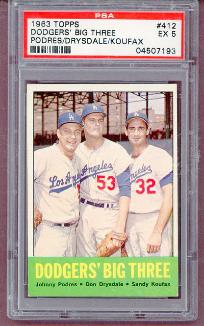 1963 Topps Baseball #412 Sandy Koufax Don Drysdale PSA 5 EX 561461