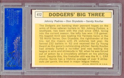 1963 Topps Baseball #412 Sandy Koufax Don Drysdale PSA 5 EX 561461