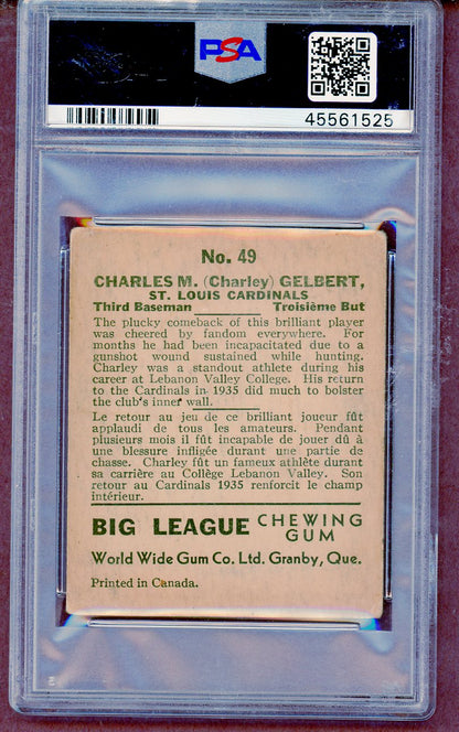 1936 World Wide Gum #049 Charlie Gelbert Cardinals PSA 2 GD 561473