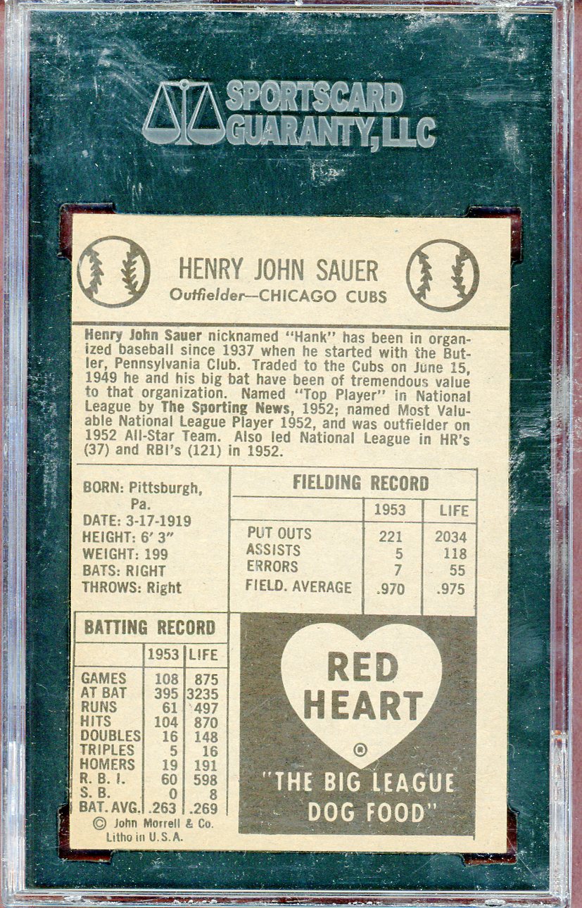 1954 Red Heart Hank Sauer Cubs SGC 6 EX-MT 561481