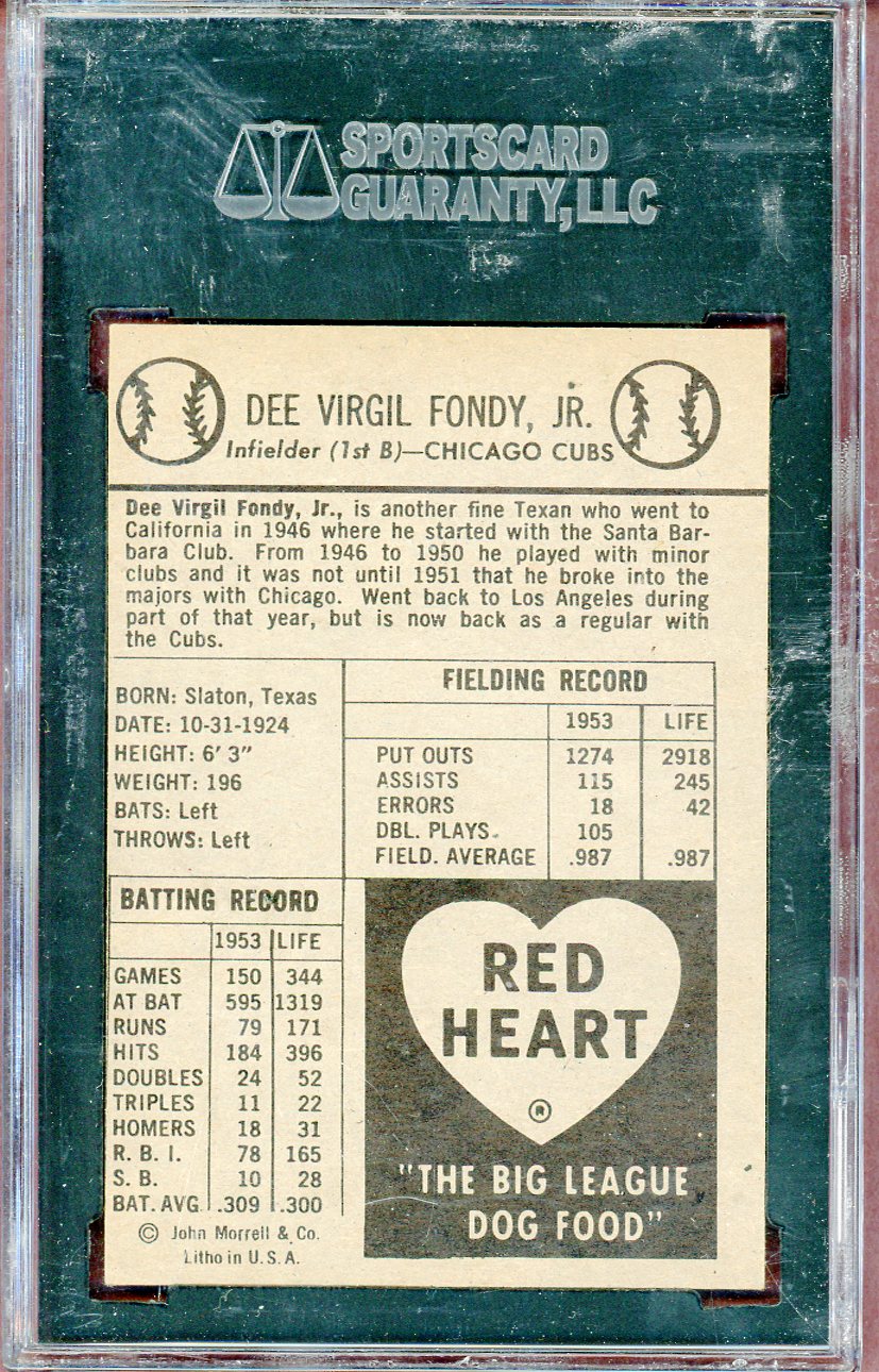 1954 Red Heart Dee Fondy Cubs SGC 6 EX-MT 561485