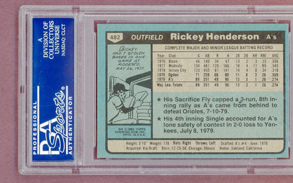 1980 Topps Baseball #482 Rickey Henderson A's PSA 7 NM 561492