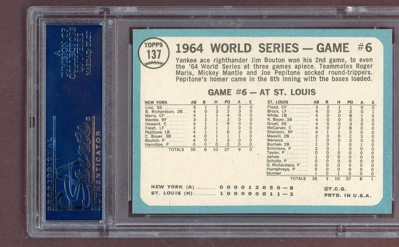 1965 Topps Baseball #137 World Series Game 6 Jim Bouton PSA 9 MINT 561499