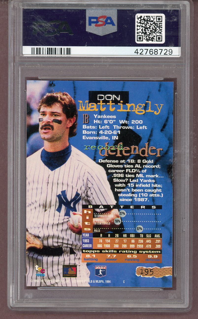1994 Stadium Club #195 Don Mattingly Yankees PSA 10 GEM MINT 561501