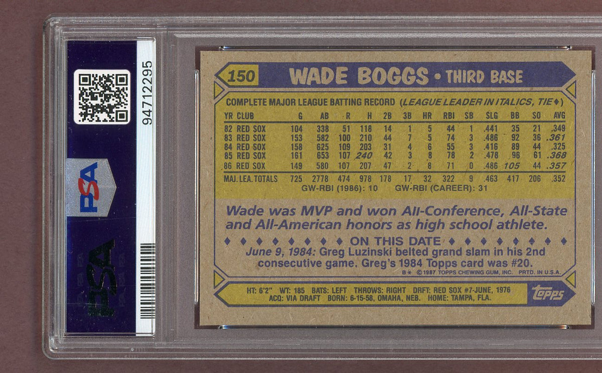 1987 Topps #150 Wade Boggs Red Sox PSA 10 GEM MINT 561512