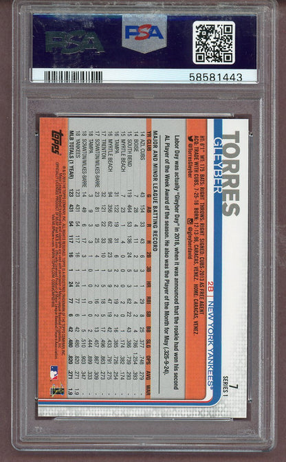 2019 Topps #007 Gleyber Torres Yankees PSA 10 GEM MINT Pinstripe 561518