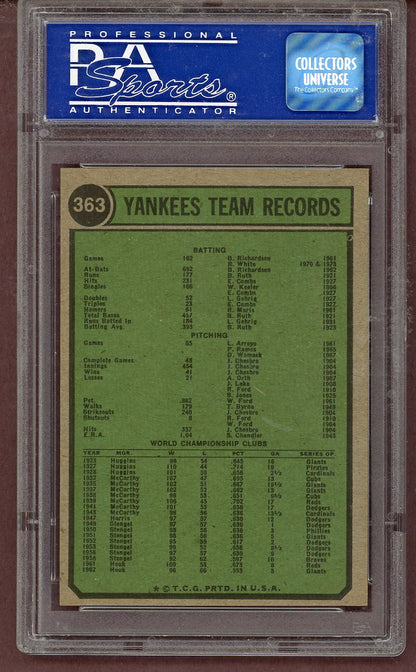 1974 Topps Baseball #363 New York Yankees Team PSA 9 MINT 561529