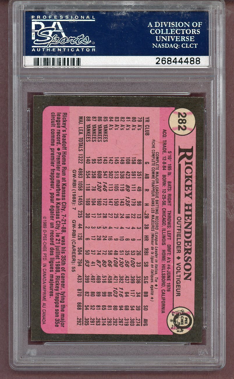 1989 O Pee Chee #282 Rickey Henderson Yankees PSA 10 GEM MINT 561542