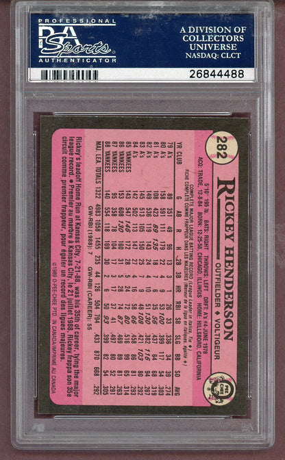 1989 O Pee Chee #282 Rickey Henderson Yankees PSA 10 GEM MINT 561542