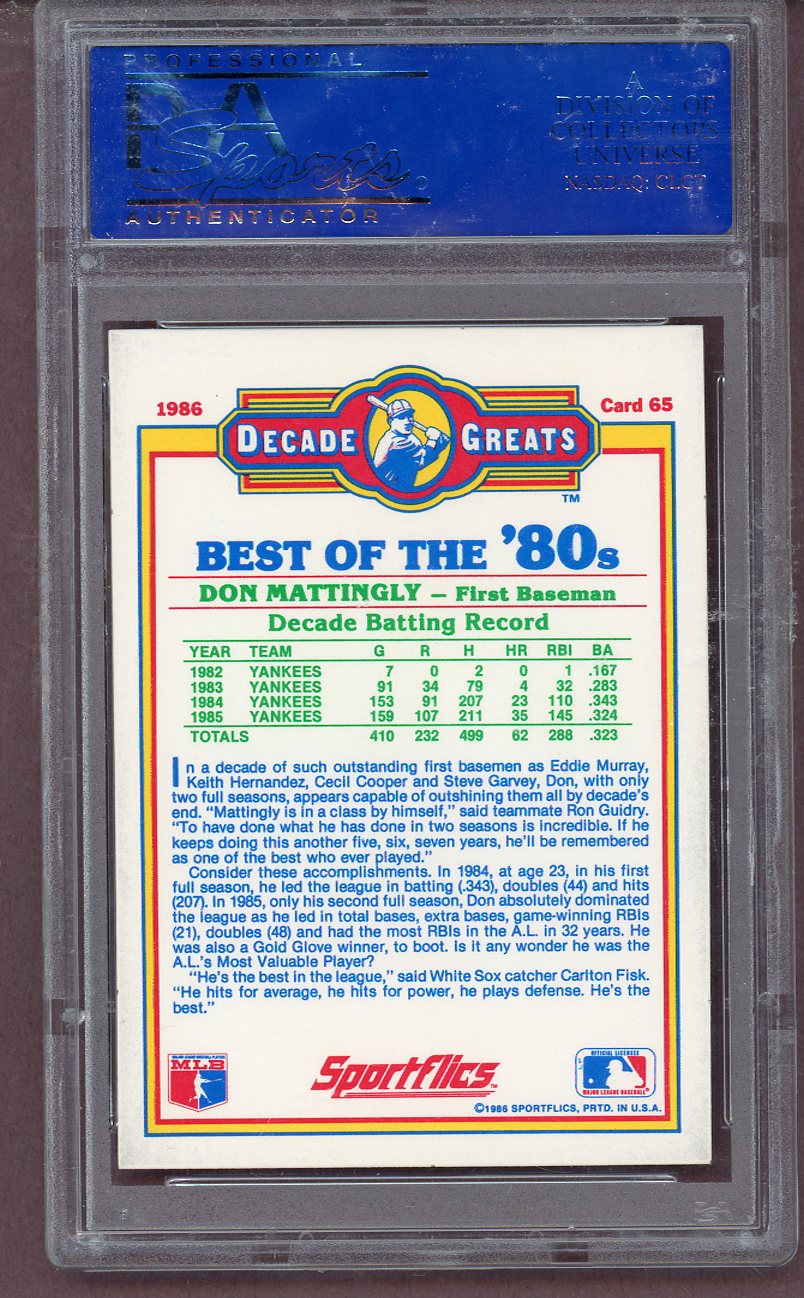 1986 Sportflics Decade Greats #065 Don Mattingly Yankees PSA 10 GEM MINT 561545