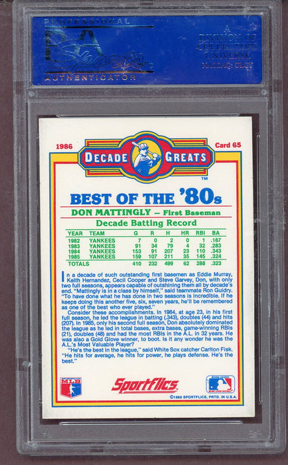 1986 Sportflics Decade Greats #065 Don Mattingly Yankees PSA 10 GEM MINT 561545