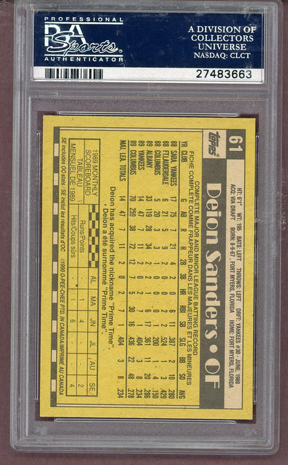 1990 O Pee Chee #061 Deion Sanders Yankees PSA 10 GEM MINT 561549