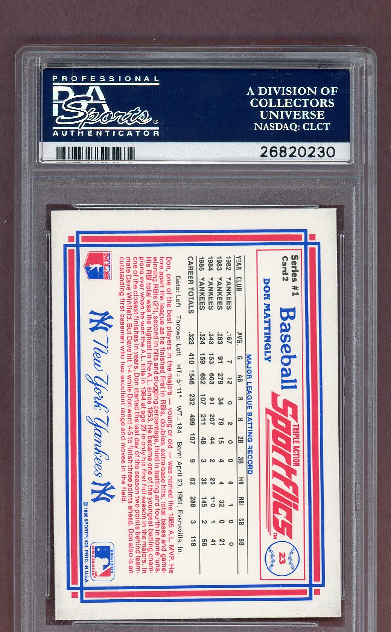 1986 Sportflics #002 Don Mattingly Yankees PSA 10 GEM MINT 561552