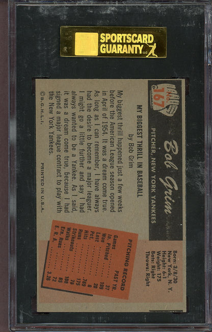 1955 Bowman Baseball #167 Bob Grim Yankees SGC 7 NM 561554