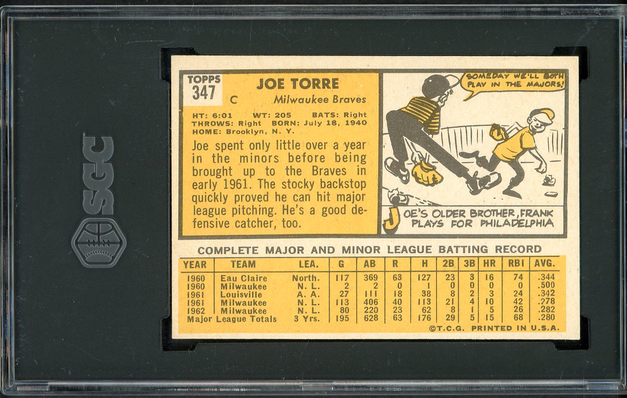 1963 Topps Baseball #347 Joe Torre Braves SGC 6.5 EX-MT+ 561567