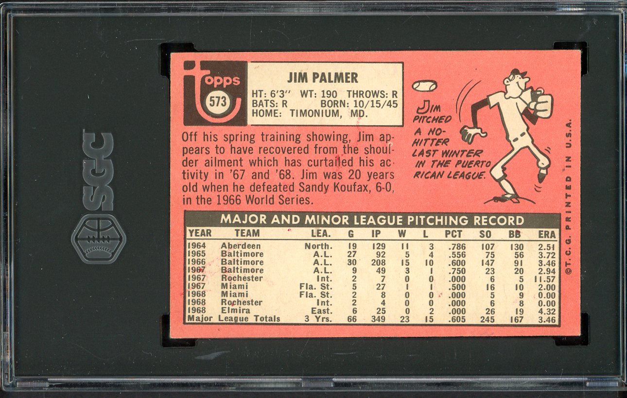 1969 Topps Baseball #573 Jim Palmer Orioles SGC 5.5 EX+ 561571