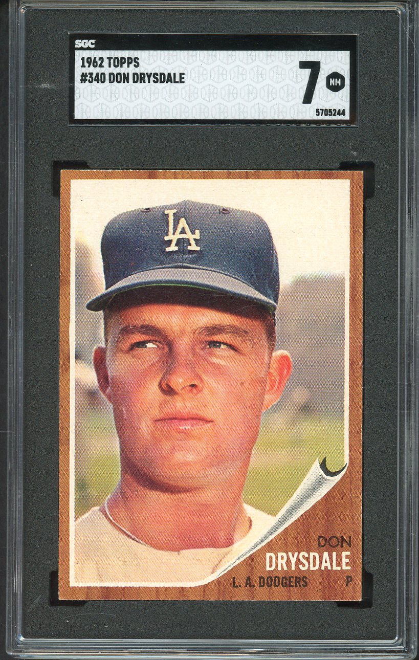 1962 Topps Baseball #340 Don Drysdale Dodgers SGC 7 NM 561578