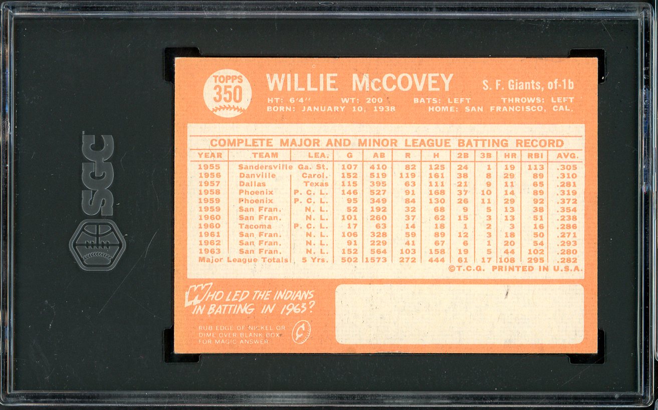 1964 Topps Baseball #350 Willie McCovey Giants SGC 4 VG-EX 561580