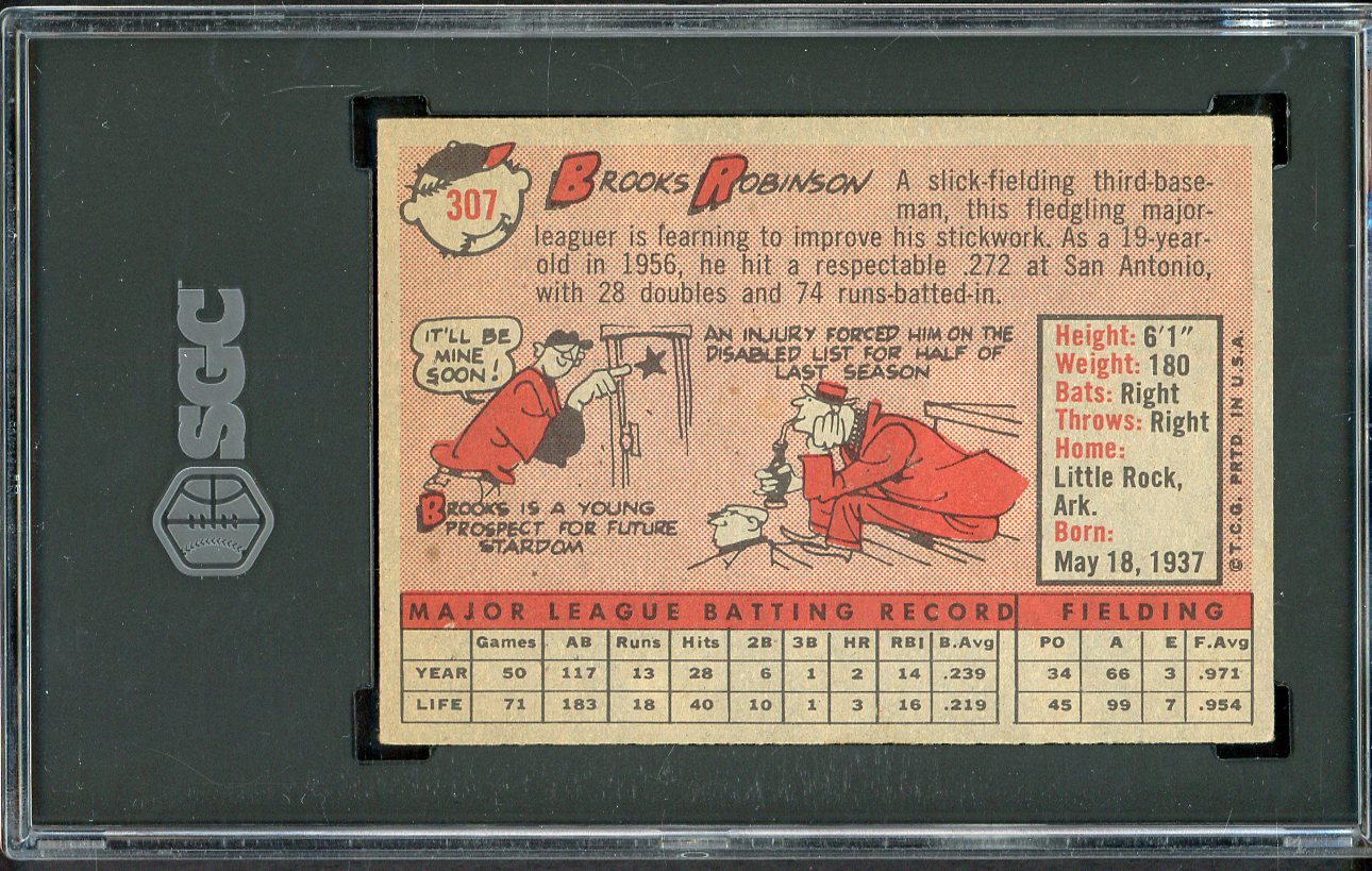 1958 Topps Baseball #307 Brooks Robinson Orioles SGC 5 EX 561583