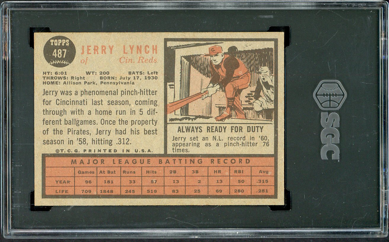 1962 Topps Baseball #487 Jerry Lynch Reds SGC 7 NM 561589